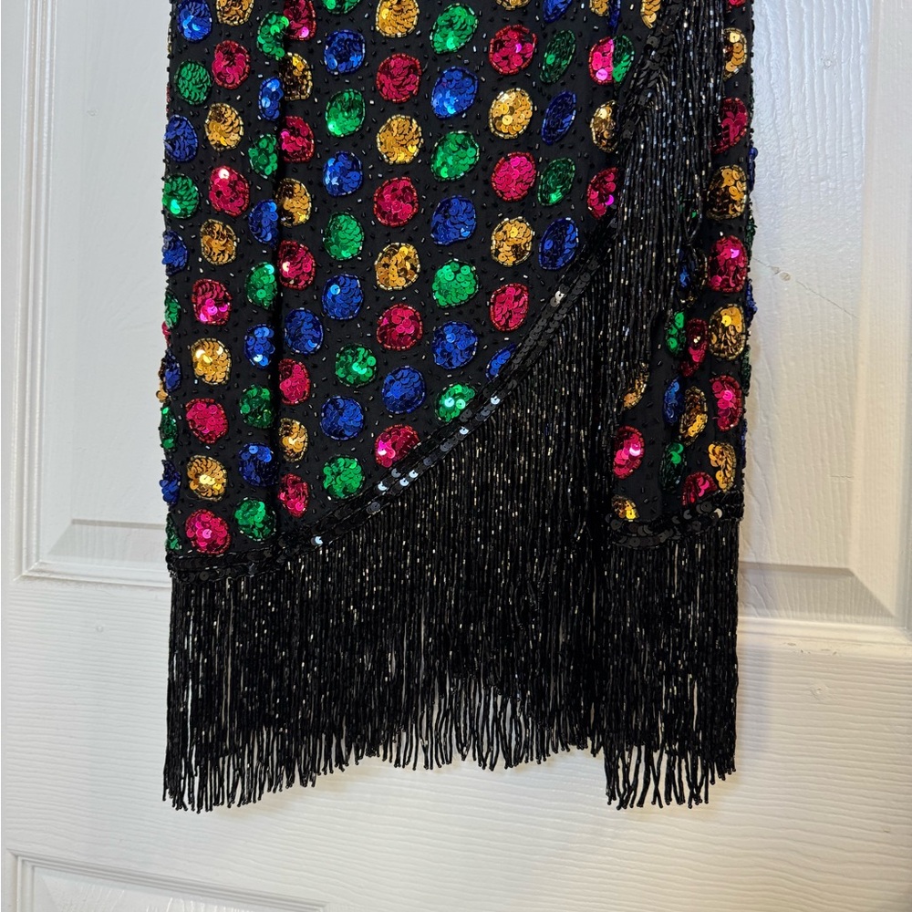 Sequin Fringe Black Dress - Picture 3 of 5